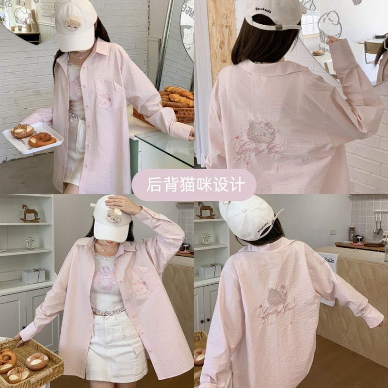 Mori Girl Tribe Cute Cat Design Pink Loose Long-Sleeved Shirt for Women 2026 Autumn New Jacket Top Mori Girl Tribe Cute Cat Design Pink Loose Long-Sleeved Shirt for Women 2026 Autumn New Jacket Top