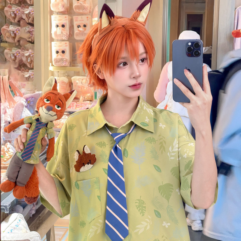 Forest girl tribe Nick fox shirt mens top couple outfit crazy animal city printed green shirt women summer