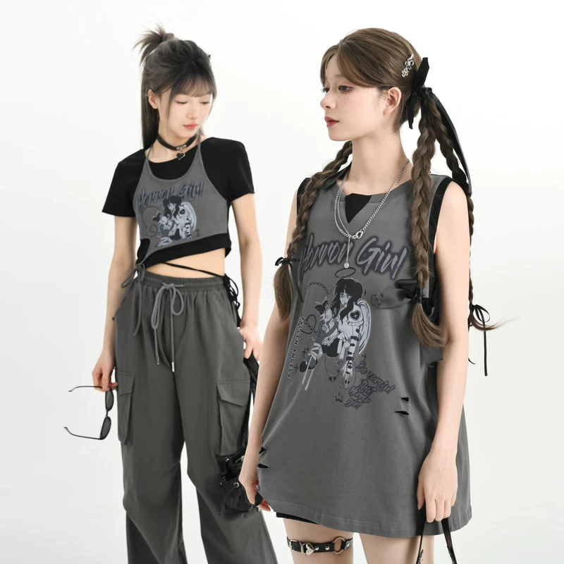 森女部落 Genuine design T-shirt, comics sleevless, trend of season