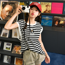 National tide panda embroidery thin stripes loose sleeveless vest knitting coat summer new tide original Sen tribe