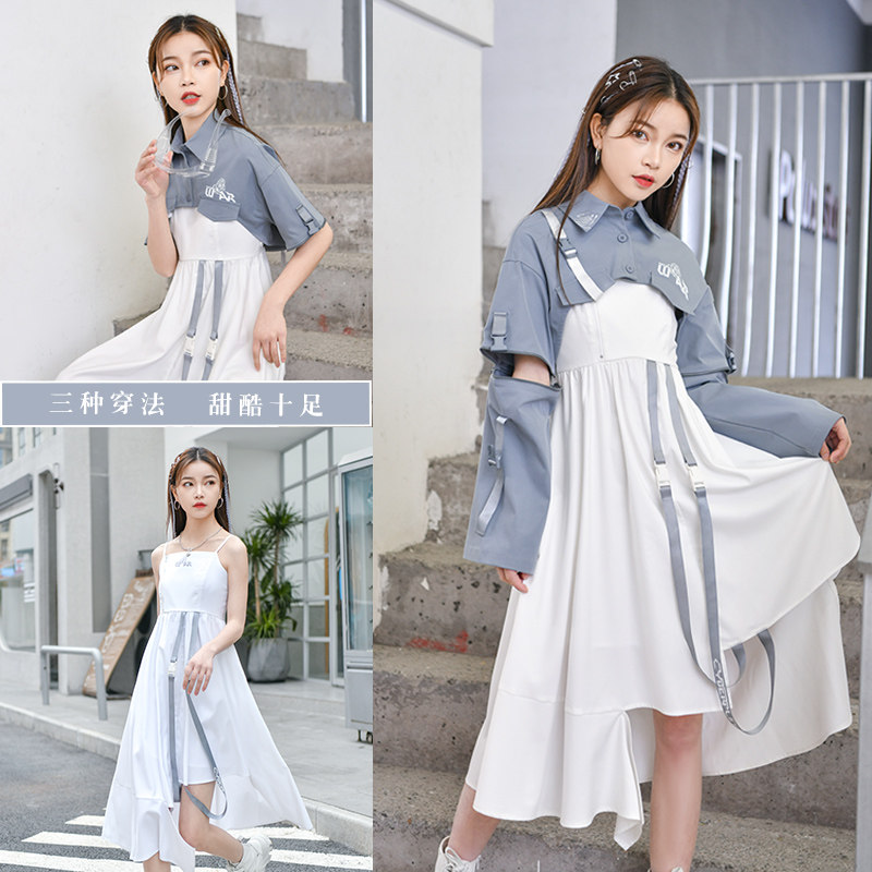 Original Sen female tribal temperament suspender skirt two-piece skirt Chic design sense niche dress functional wind spring
