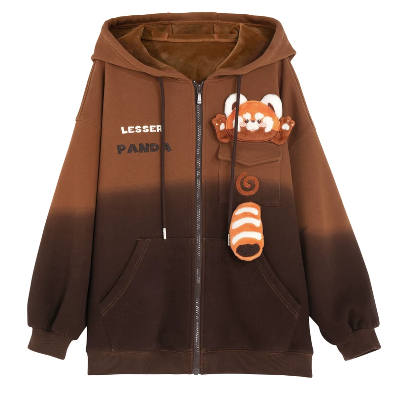 森女部落 Genuine brown demi-season sweatshirt, warm jacket, hoody, with little bears