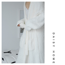 Nordic ins wind spring and autumn soft beige white minimalist half velvet warm home clothes nightgown bathrobe living clothes