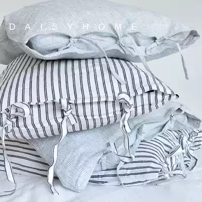 Homemade niche quality goods Nordic ins Wind full 100% linen washed yarn-dyed stripes strappings pillowcase
