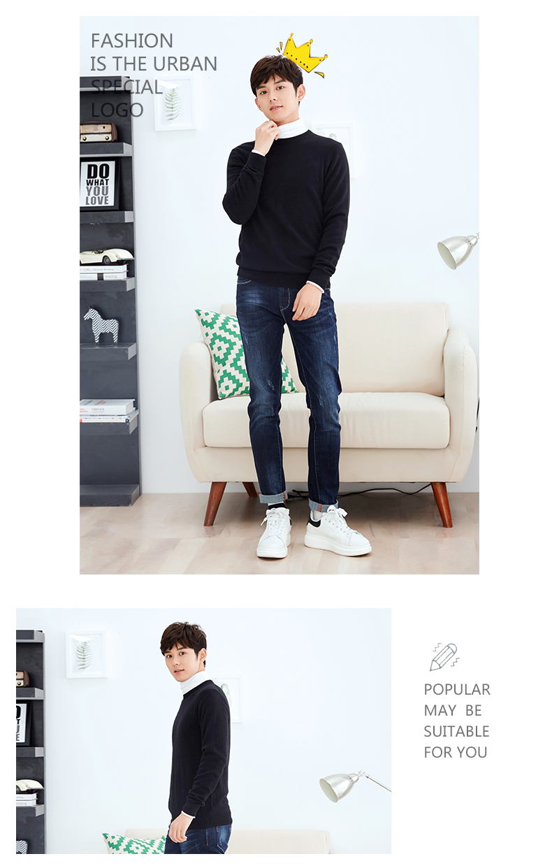 Áo len cashmere của nam giới métbonwe mùa thu và mùa đông màu rắn cổ tròn áo thun cashmere tinh khiết thời trang nam