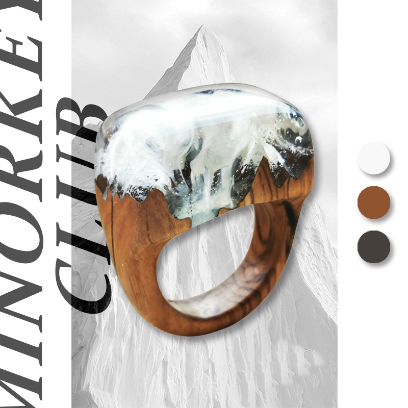 Italian designer Edoardo Rizhao snow mountain wood ring original design art students exaggerated couple customization