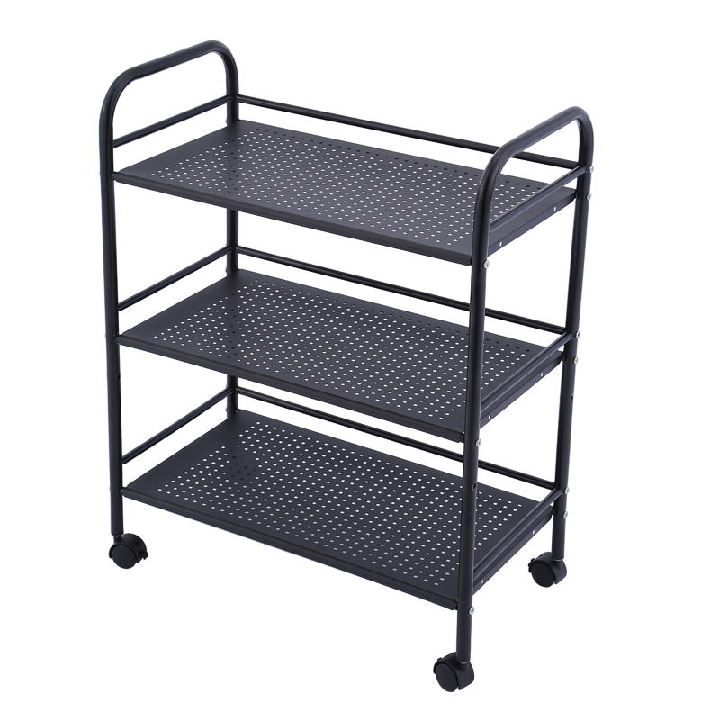 Fire Pan Shop Dish Rack Kitchen Shelving Stainless Steel storage floor Ground Baking Varnish Grid Three Layers of Vegetable Shelf With Wheels
