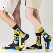 Spring and autumn new mid-to-high tube couple socks boneless jacquard cotton sweat-absorbing all-match womens socks hit color matching mens socks multicolor