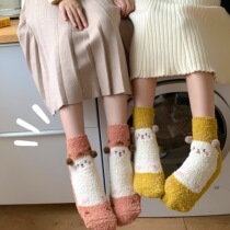 Autumn and winter new cute warm coral fleece mid-tube socks womens thickened plus velvet brushed cartoon ins sleep socks one size
