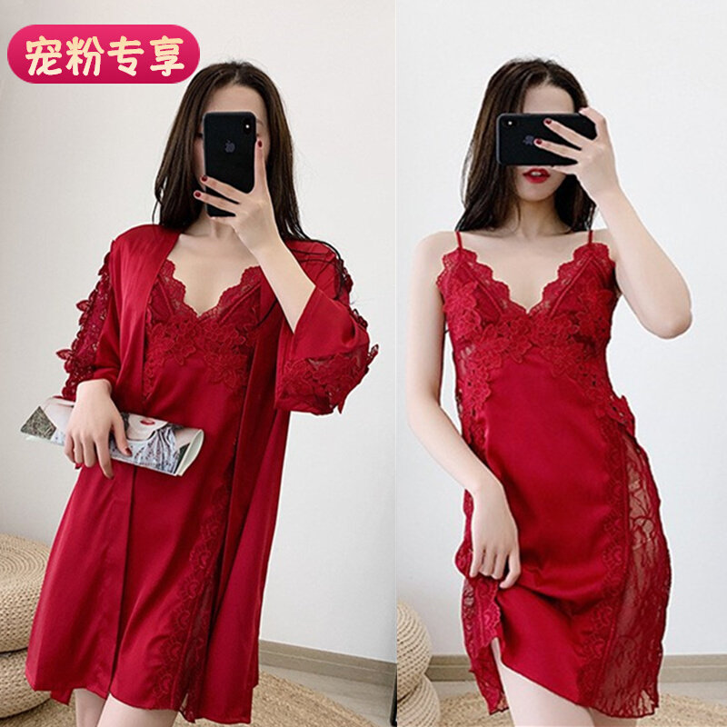 Spring and summer new sexy holiday pajamas women's suspenders lace temptation short nightdress fashion satin chiffon wedding gown