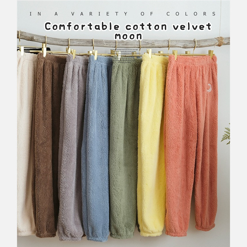 Autumn and winter new solid color flannel soft and comfortable pajama pants ladies embroidery warm simple home pants multi-color