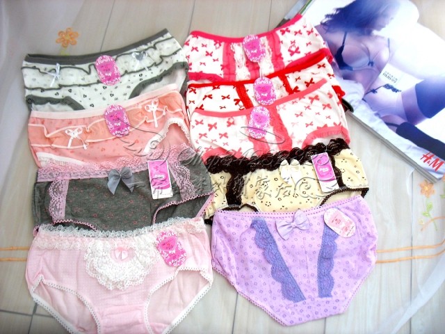 Cotton Cartoon Panties Cute Cartoon Low Waist Lace Briefs Women's Briefs