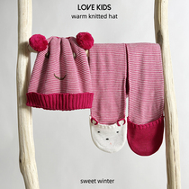 Homo Fun and Cute Furball Cartoon Decoration Warm Ear Protection Reversible Eaves Windproof Childrens Knitted Wool Hat Scarf