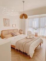 Vine-knitted solid wood bed cherry wood Japanese style furniture Nordic 1 8 double bed main sleeper 1 5 m retro bed bag installation