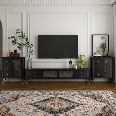 Fa-style retro solid wood Changhong glass TV cabinet light extravagant TV tea table combined black TV cabinet