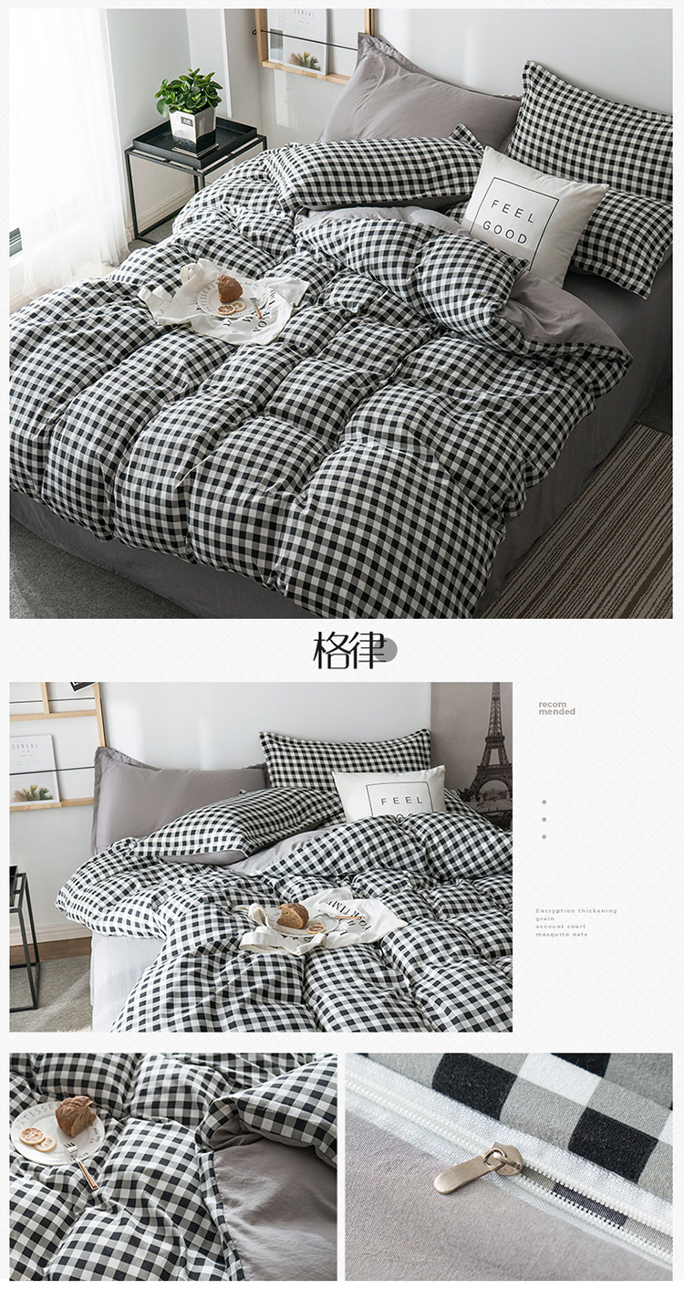 Ins net nước đỏ giặt cotton bốn mảnh vải lanh chăn quilt cover 4 bộ / bộ đồ giường gối mền 2 trong 1