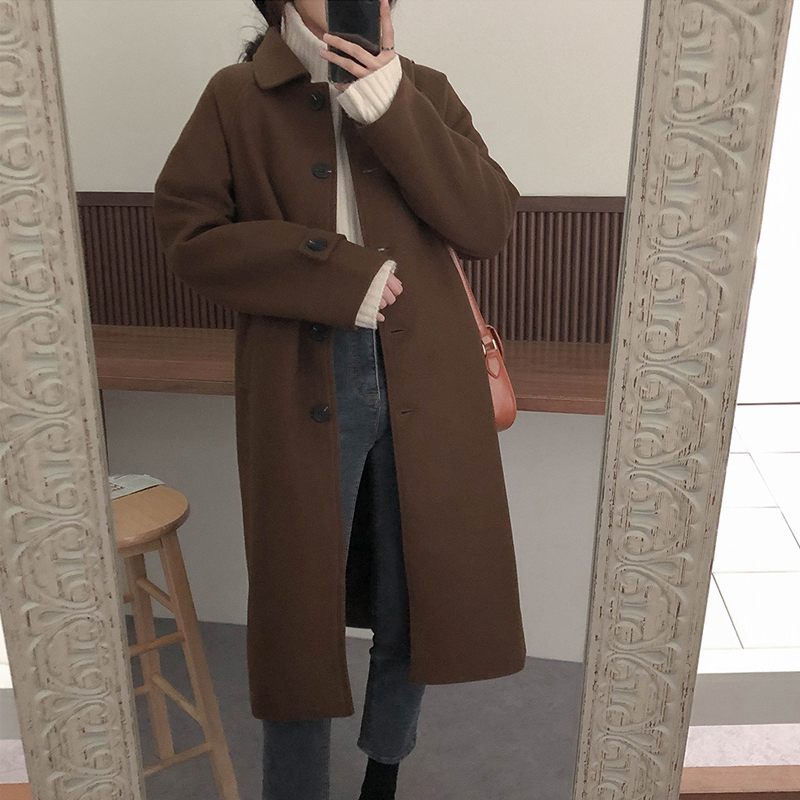 Herben Ethos Woolen Fur Coats Women 2021 Autumn Winter New Subterge in the middle of the long version of the small sub-Korean version