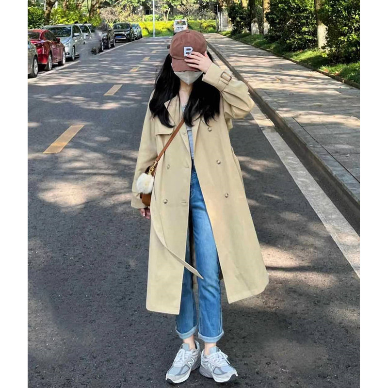 Windcoat jacket Girl 2022 Spring and autumn new senior sensation in the long version of the great coat Inn Wind chic small sub-Han wind