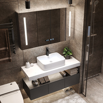 Nordic light luxury bathroom cabinet combination Hand wash basin Pool bathroom Marble wash basin Smart mirror cabinet