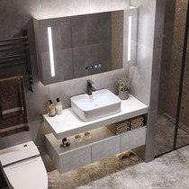 Nordic light luxury bathroom cabinet combination Hand wash basin Pool bathroom Marble sink Intelligent mirror cabinet