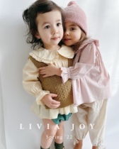 Livia Joy Spring Lace Lapel Long Sleeve Shirt Handmade Stripes Girls