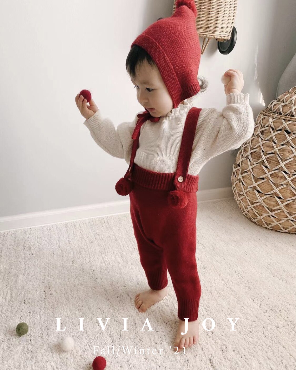 Livia Joy original ball ball suspenders trousers high-end 30 organic cashmere 70 wool baby Christmas and New Year