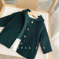 Livia Joy High Count Cashmere Wool Reversible Coat Hooded Short Handmade Jacket Boys and Girls