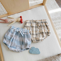 Livia Joy imported organic cotton pure cotton plaid shorts flower bud pants big pp pants boys and girls