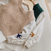 Livia Joy Exclusive Original Hand Painted Flying Swallow Pattern Organic Cotton Embroidered Shirts Boys Boys Baby Children