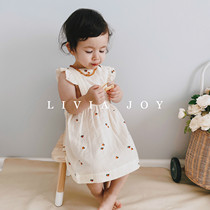 Livia Joy Original Hand Painted Orange Pattern Exclusive Custom-dyed Beige Suspender Skirt Girls Thin