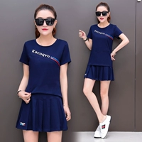 Mùa hè mới 2018 của phụ nữ chạy quần váy hai dây cotton cổ tròn tay ngắn tay váy tennis bộ thể thao nữ mùa đông