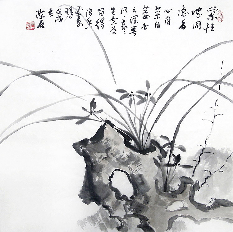 画艺佳字画书画】C27331陈石纯手绘花鸟国画.水墨兰花.三尺斗方