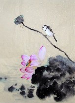 (Painting art calligraphy painting and calligraphy) C26720 pure hand-painted no freehand flowers and birds Chinese painting Lotus four feet open three