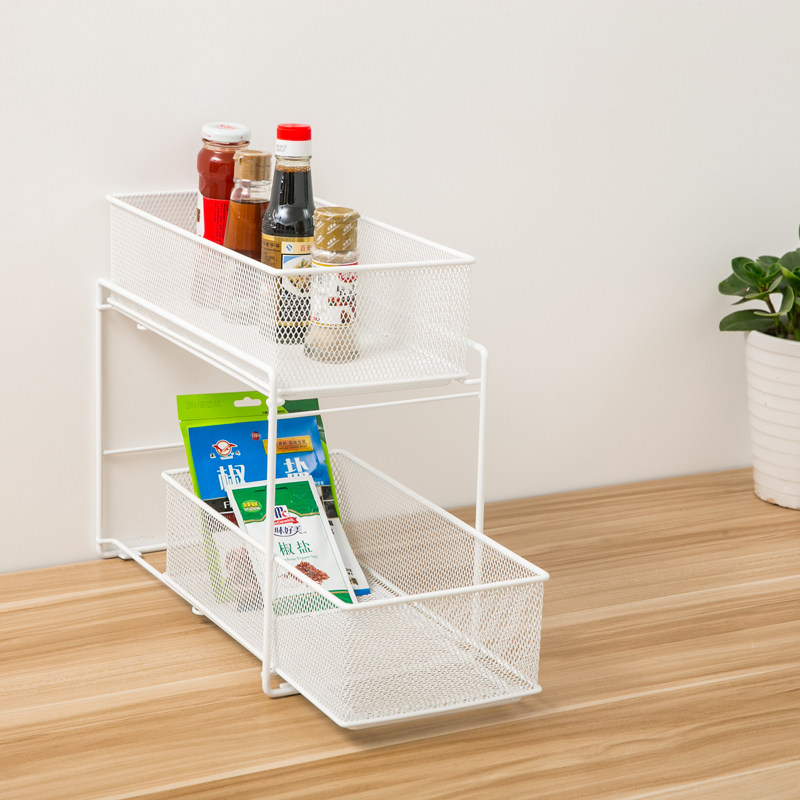 Iron drawer type kitchen condiment storage shelf refrigerator layered side storage bathroom cosmetics classification rack