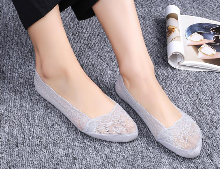 Ren vớ thuyền vô hình mùa hè vớ mỏng nông miệng vớ vớ cotton vớ lưới silicone non-slip thấp để giúp phụ nữ