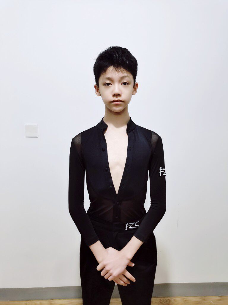 FZS Latin dance nine-point sleeve practice clothes boys dance practice clothing spring couplets crotch top Latin