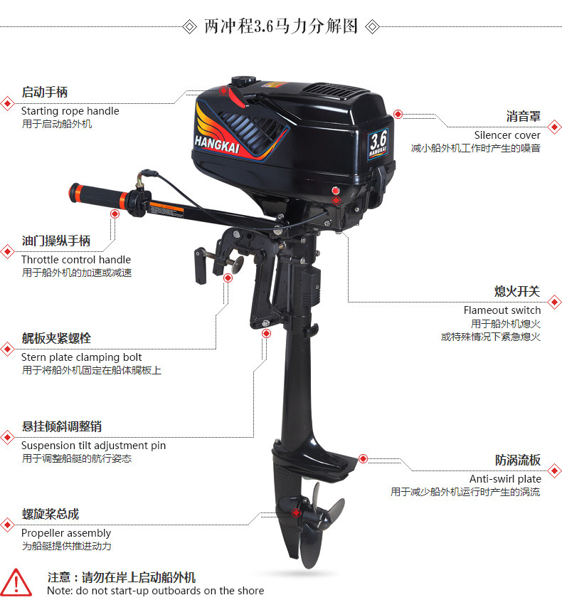 Забортный 航凯船外机二四行程4/18马力船尾外挂汽油机电马达推进器冲锋舟