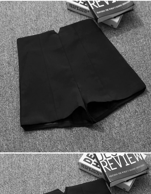 Quần short voan nữ mùa hè eo cao 2019 mới phù hợp với quần lửng đen rộng một từ quần ống rộng thời trang - Quần short