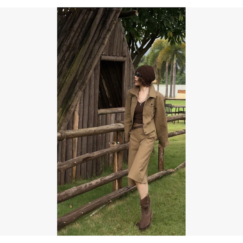 Wang Huohuo & Designer's New Versatile Retro Workwear Wide-Leg Casual Suit 28Hh0461