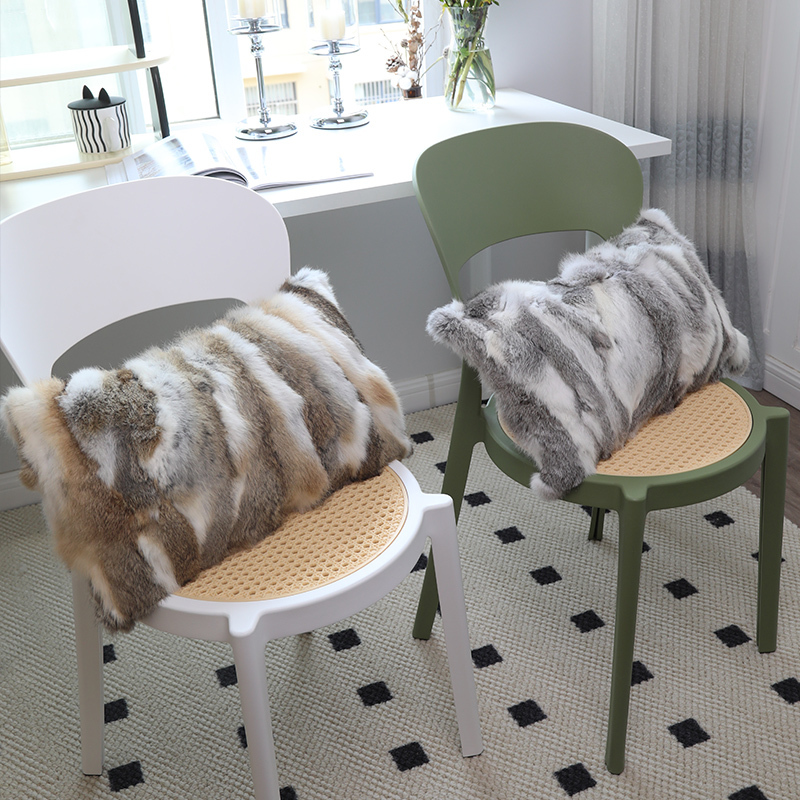 Soft and Comfortable Fur Lumbar Pillow, Office Chair Cushion, Backrest, Real Rex Rabbit Fur Lumbar Support Pillow, Plush Pillow