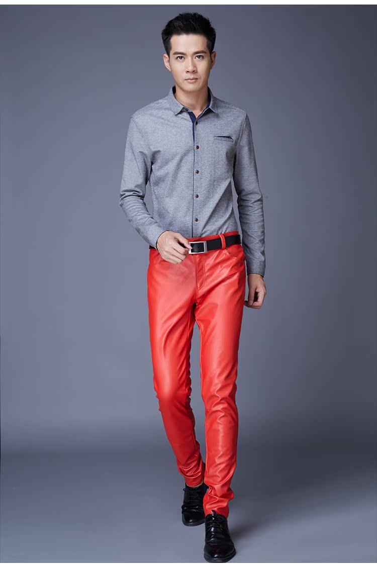 Phiên bản Hàn Quốc của quần da nam Slim dày chân thanh niên quần xe máy xe máy quần da nam bó sát mùa thu và quần mùa đông quần jean nam