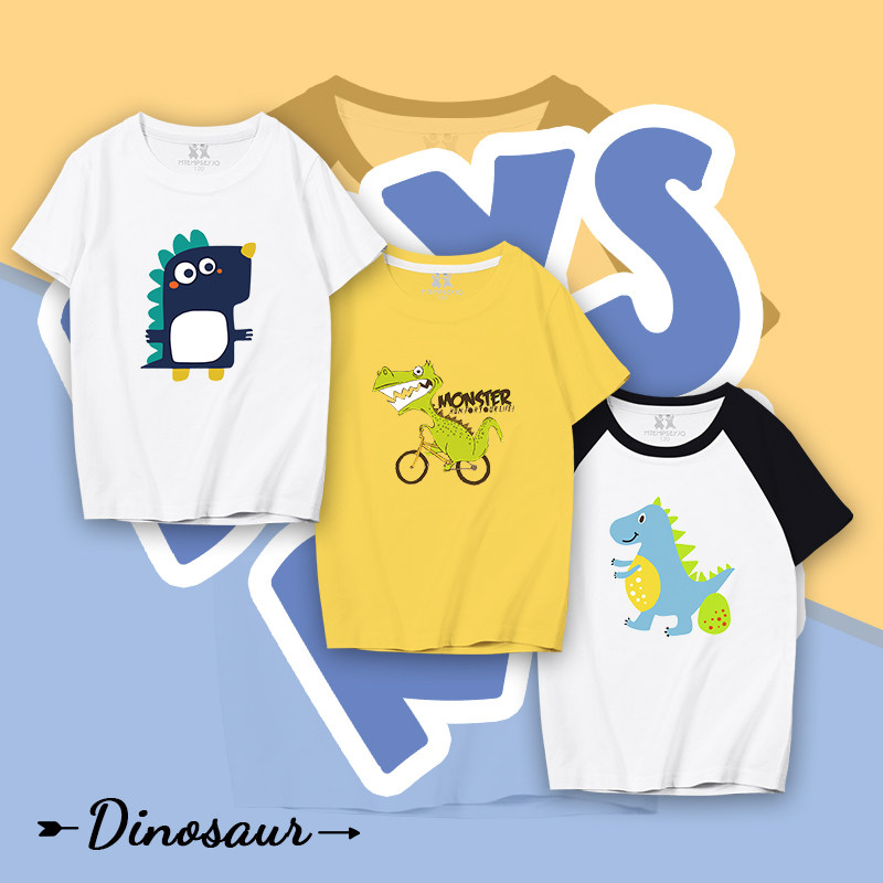 Boys T-shirt 2021 summer new Korean version loose casual medium and big children dinosaur cotton short-sleeved top tide white