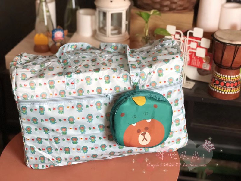 KT Brown Bear Bread Superman Bacteria Kid Túi du lịch công suất lớn Có thể gập lại Túi hành lý Vai đơn Tote túi du lịch mini