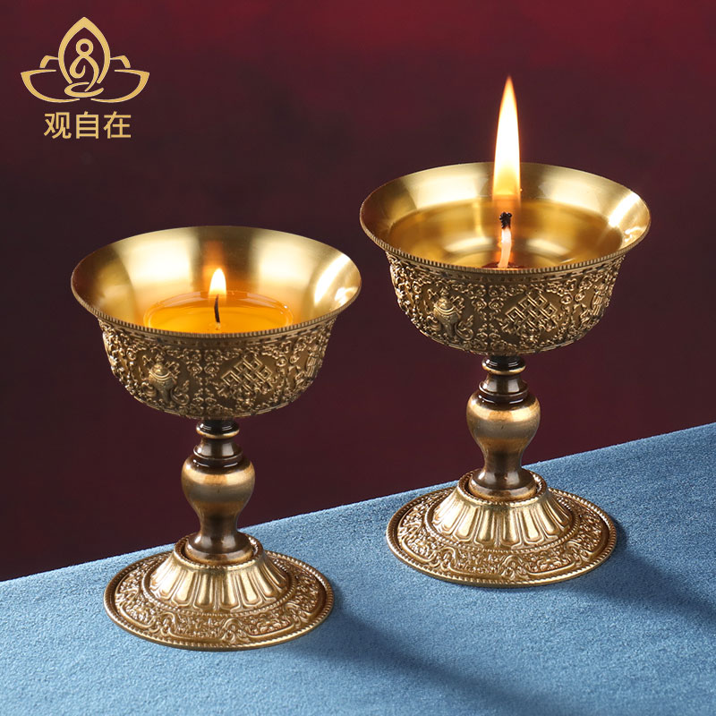 Eight Auspicious Lotus Crisp Oil Lantern House Pure Copper Engraving High Foot Domestic Multipurpose Accessories Candle Bronze Lamp Holder 1