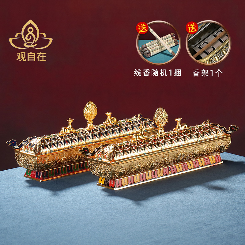 Cloisonne reclining incense burner painted imitation Nepal double deer eight treasures auspicious line incense sandalwood for aromatherapy incense burner household