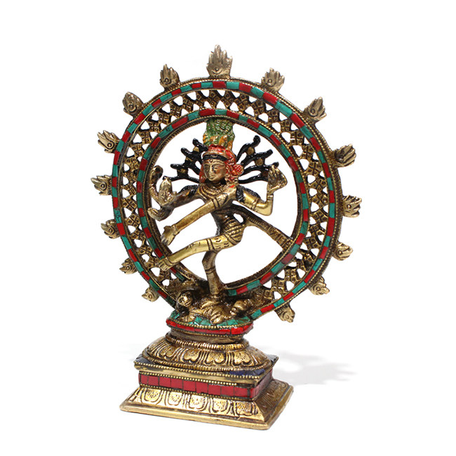 ネパール製の手作り純銅製シヴァ神舞踏王像、インドのシヴァ神のトランペット。