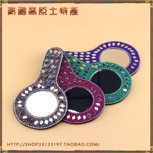 Imported from India Handmade Indian multicolored small flower handle makeup mirror Mirror with various colors available