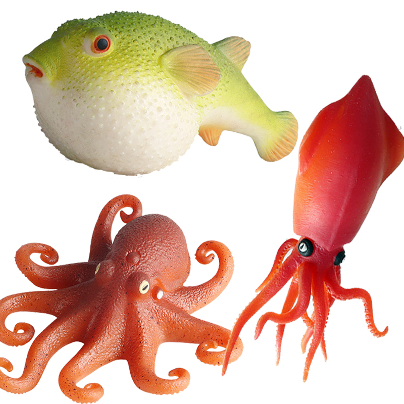 Children's Toys Simulated Marine Animal Models Pufferfish Octopus Squid Octopus Crab Lizard Soft Rubber Squeeze Toys