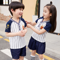 Kindergarten garden clothes summer short-sleeved primary school uniforms children denim short pants skirt set class uniforms sixty-one performance uniforms