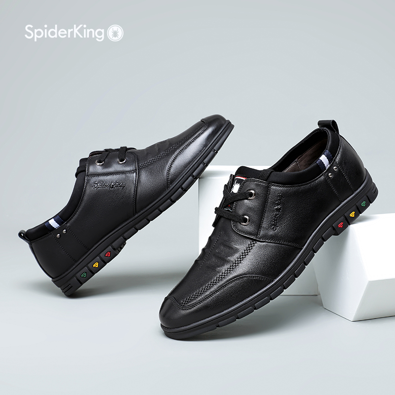Spider King autumn men's leather shoes all-match men's casual leather shoes lace-up leather British youth breathable business shoes